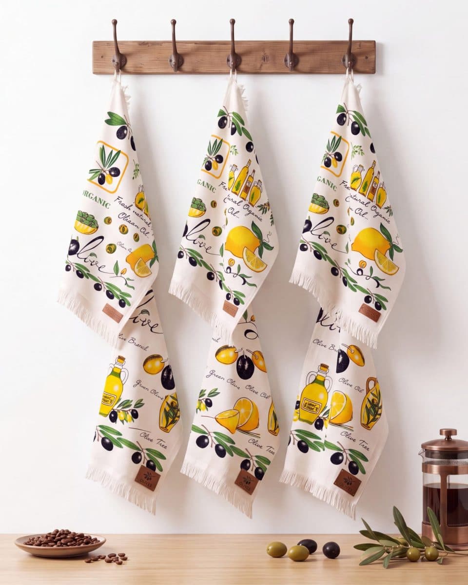 Olive 6'lı Pamuk Kadife Mutfak Havlusu Seti – 45×65 cm Krem - Görsel 1